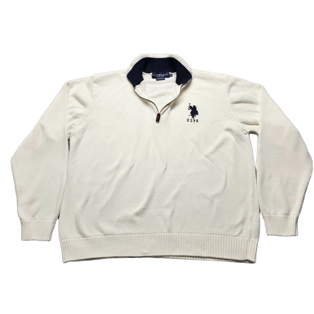 U.S. Polo Assn. Sweater Men XL White Embroidered Logo Mock Neck 1/4 Zip Pullover
